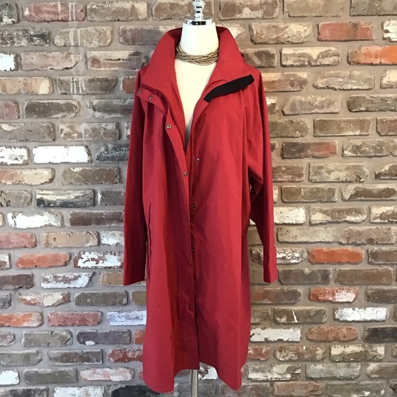 L.L. Bean Women's Red Hooded Trench Coat Rain Jacket 3X